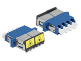 Delock LWL Kupplung mit Laserschutzklappe LC Quad Buchse zu LC Quad Buchse Singlemode blau