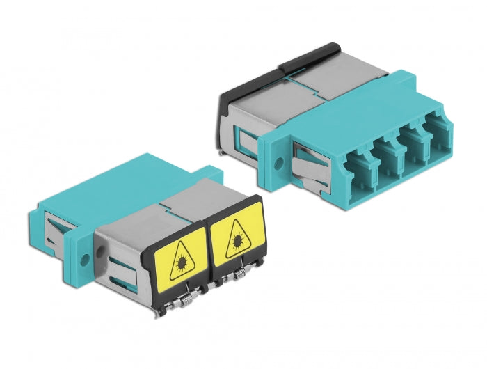 Delock LWL Kupplung mit Laserschutzklappe LC Quad Buchse zu LC Quad Buchse Multimode aqua