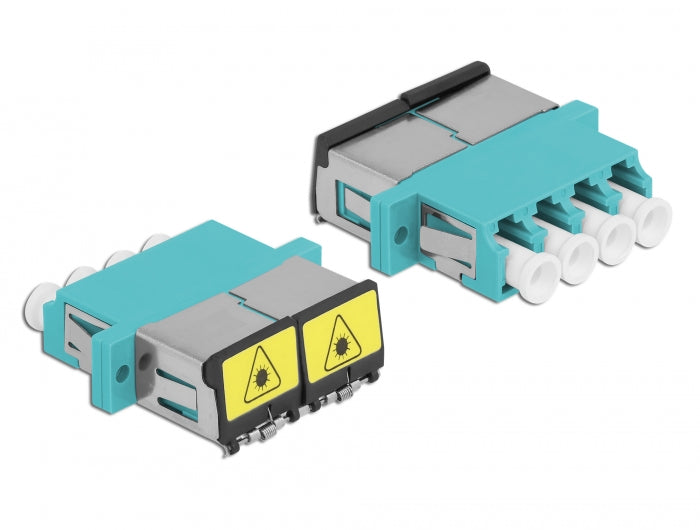 Delock LWL Kupplung mit Laserschutzklappe LC Quad Buchse zu LC Quad Buchse Multimode aqua