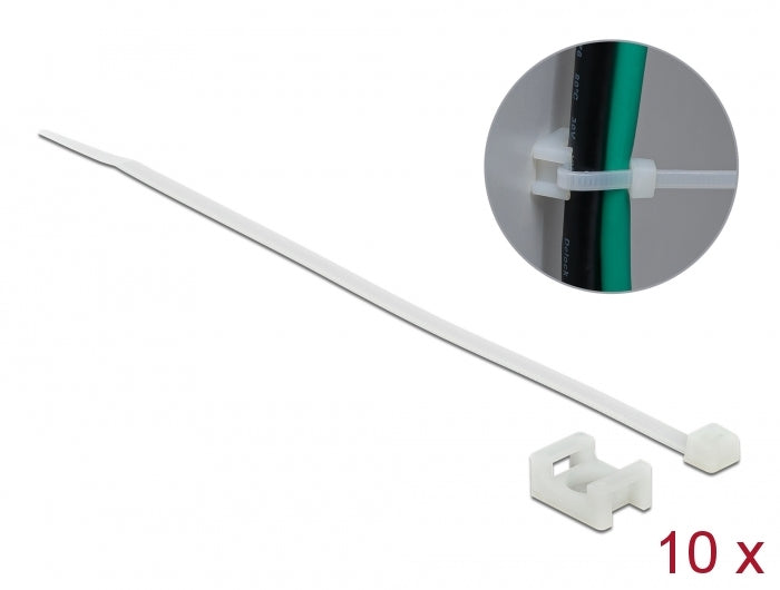 Delock Schraubhalter 15 x 10 mm mit Kabelbinder L 200 x B 3,6 mm weiß