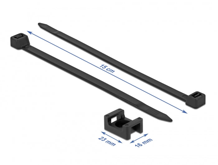 Delock Schraubhalter 23 x 16 mm mit Kabelbinder L 150 x B 7,2 mm schwarz