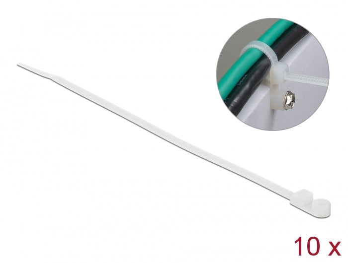 Delock Kabelbinder mit Befestigungsöse L 200 x B 4,8 mm weiß 10 Stück