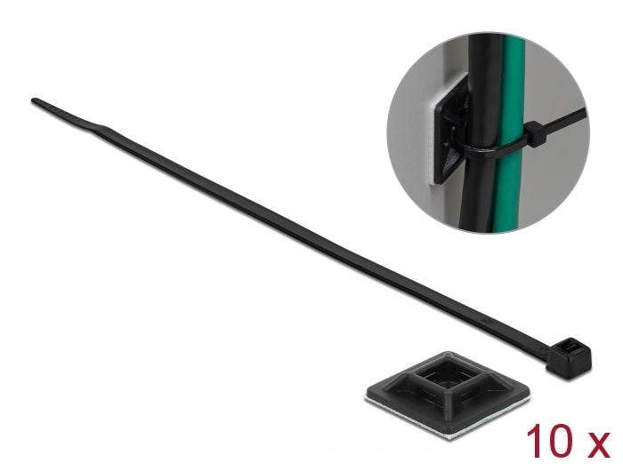 Delock Befestigungssockel 25 x 25 mm mit Kabelbinder L 300 x B 4,8 mm schwarz