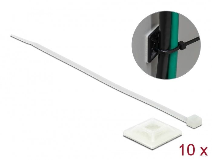 Delock Befestigungssockel 25 x 25 mm mit Kabelbinder L 300 x B 4,8 mm weiß