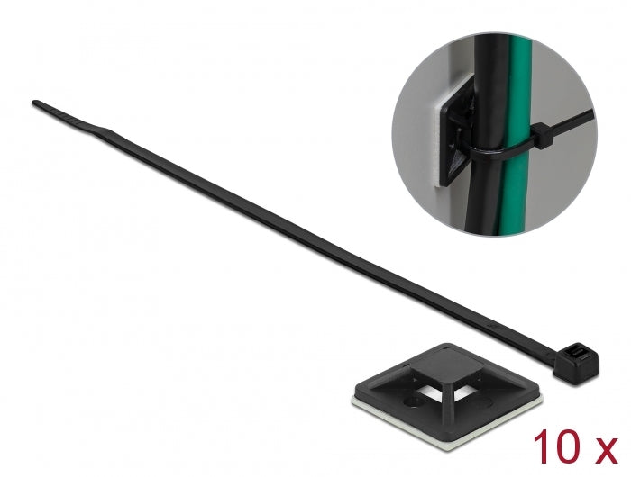 Delock Befestigungssockel 30 x 30 mm mit Kabelbinder L 200 x B 4,8 mm schwarz