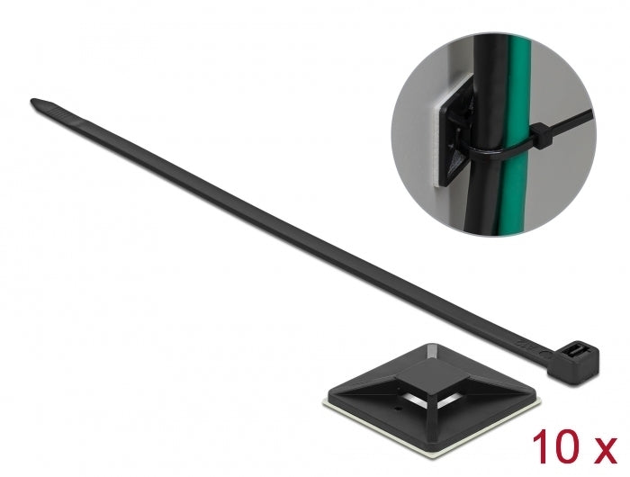 Delock Befestigungssockel 40 x 40 mm mit Kabelbinder L 250 x B 7,2 mm schwarz