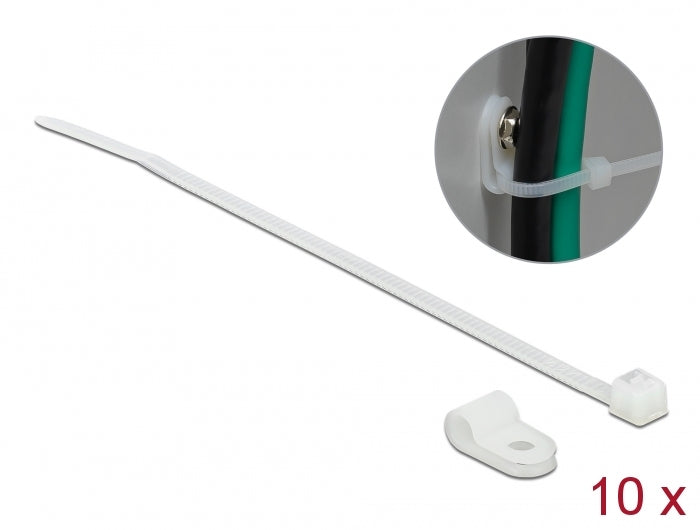 Delock Befestigungsschelle 4,8 mm mit Kabelbinder L 150 x B 2,5 mm weiß
