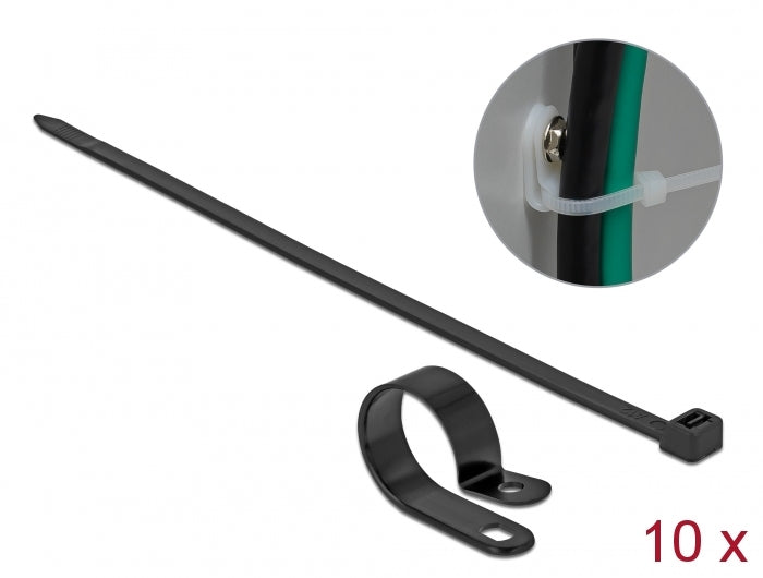 Delock Befestigungsschelle 25,4 mm mit Kabelbinder L 300 x B 7,2 schwarz