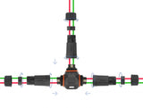 Delock Kabelverbinder T-Form für Außenbereich 2 Pin, IP68 wasserdicht, schraubbar, Kabeldurchmesser 4,5 - 7,5 mm schwarz