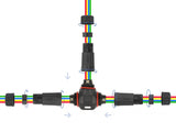 Delock Kabelverbinder T-Form für Außenbereich 4 Pin, IP68 wasserdicht, schraubbar, Kabeldurchmesser 4,5 - 7,5 mm schwarz