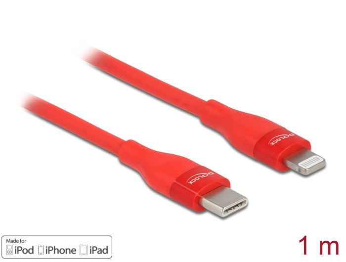 Delock Daten- und Ladekabel USB Type-C™ zu Lightning™ für iPhone™, iPad™ und iPod™ rot 1 m MFi