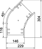BETTERMANN Bogen_starr 45° ST horiz RB 45 615 FS 60x150mm int.Verb