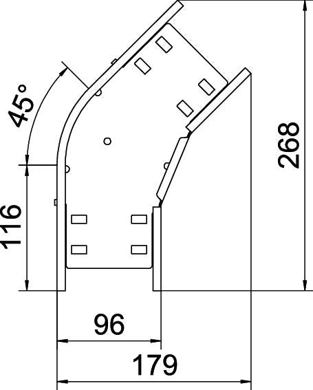BETTERMANN Bogen_starr 45° ST horiz RB 45 810 FT 85x100mm int.Verb