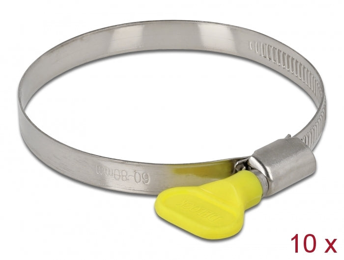 Delock Schlauchschelle mit Flügelmutter 60 - 80 mm 10 Stück gelb