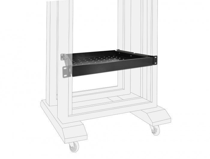 Delock 19″ Ausziehbare Schublade 1 HE, längenverstellbar bis 280 mm, Tiefe 345 mm, schwarz