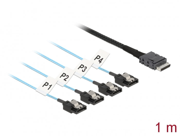 Delock Kabel OCuLink SFF-8611 > 4 x SATA 7 Pin 1 m Metall