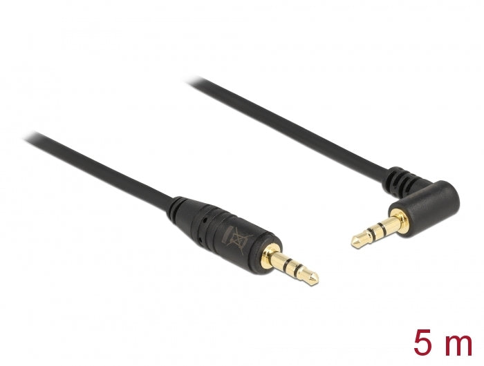 Delock Klinkenkabel 3,5 mm 3 Pin Stecker > Stecker gewinkelt 5 m schwarz