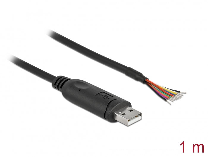 Delock Adapterkabel USB 2.0 Typ-A zu seriell RS-232 mit 9 offenen Kabelenden + Schirmung 1 m