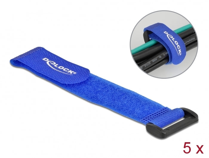 Delock Klett-Kabelbinder mit Schlaufe L 190 x B 25 mm blau 5 Stück