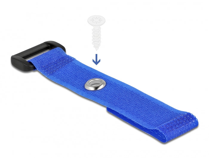 Delock Klett-Kabelbinder mit Schlaufe und Befestigungsöse L 150 x B 20 mm blau 5 Stück