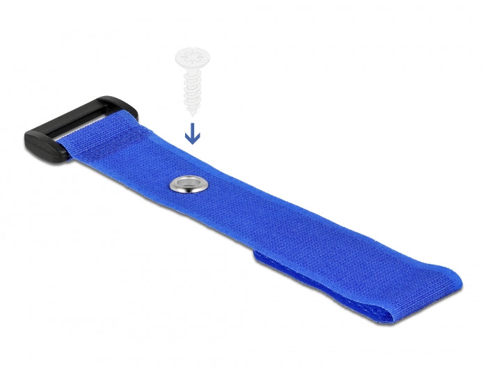 Delock Klett-Kabelbinder mit Schlaufe und Befestigungsöse L 190 x B 25 mm blau 5 Stück