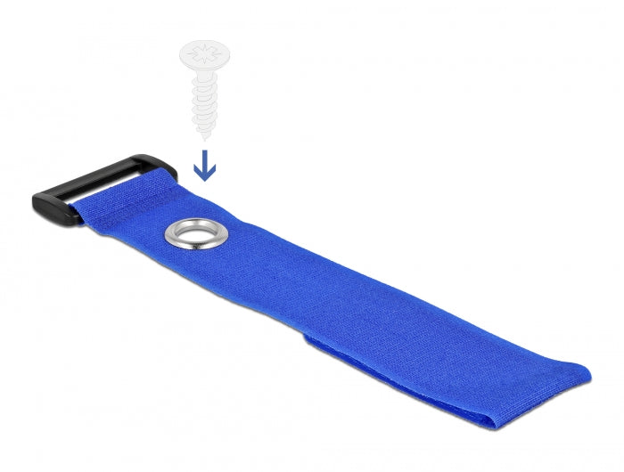 Delock Klett-Kabelbinder mit Schlaufe und Befestigungsöse L 280 x B 38 mm blau 3 Stück