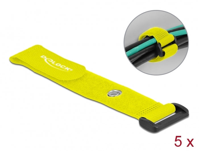 Delock Klett-Kabelbinder mit Schlaufe und Befestigungsöse L 190 x B 25 mm gelb 5 Stück