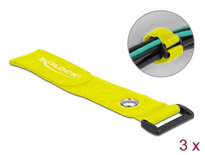Delock Klett-Kabelbinder mit Schlaufe und Befestigungsöse L 280 x B 38 mm gelb 3 Stück