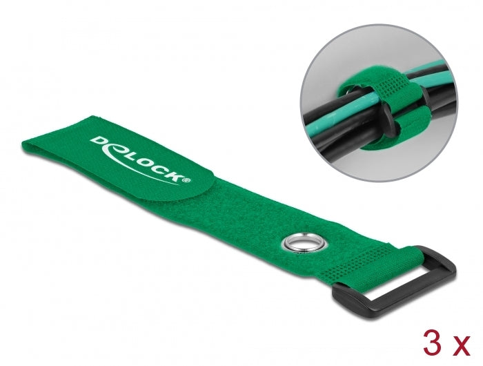 Delock Klett-Kabelbinder mit Schlaufe und Befestigungsöse L 280 x B 38 mm grün 3 Stück
