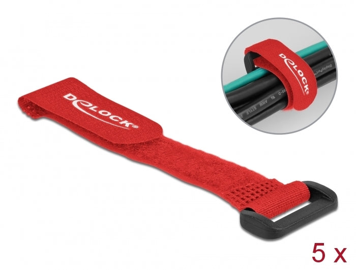 Delock Klett-Kabelbinder mit Schlaufe L 150 x B 20 mm rot 5 Stück