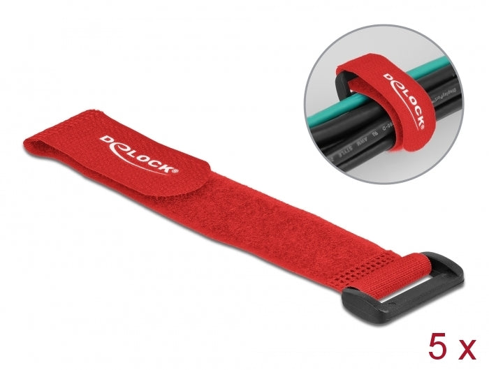 Delock Klett-Kabelbinder mit Schlaufe L 190 x B 25 mm rot 5 Stück