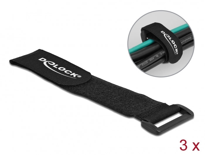 Delock Klett-Kabelbinder mit Schlaufe L 280 x B 38 mm schwarz 3 Stück