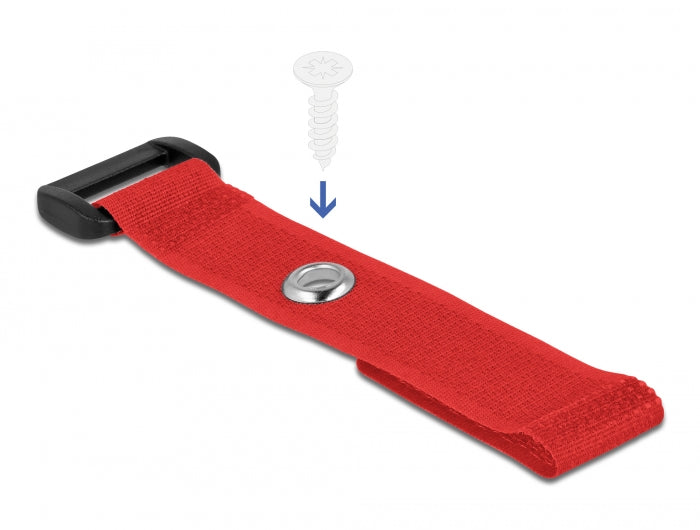 Delock Klett-Kabelbinder mit Schlaufe und Befestigungsöse L 150 x B 20 mm rot 5 Stück