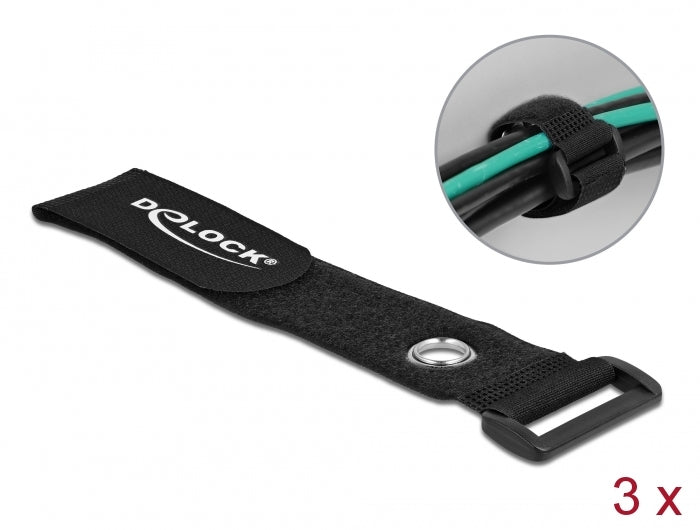 Delock Klett-Kabelbinder mit Schlaufe und Befestigungsöse L 280 x B 38 mm schwarz 3 Stück