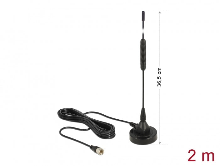 Delock DAB+ Antenne F Stecker 0 dBi omnidirektional mit magnetischem Standfuß starr schwarz