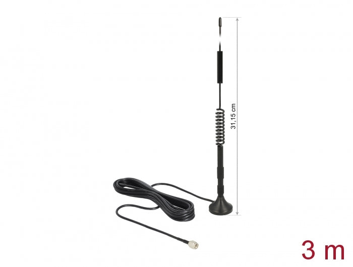 Delock LTE Antenne SMA Stecker 5 dBi starr omnidirektional mit magnetischem Standfuß und Anschlusskabel RG-174 3 m outdoor schwarz