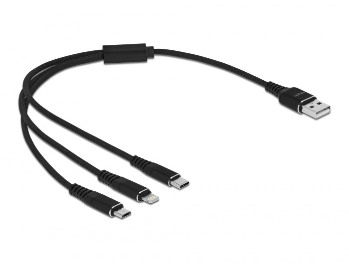 Delock USB Ladekabel 3 in 1 Typ-A zu Lightning™ / Micro USB / USB Type-C™ 30 cm schwarz