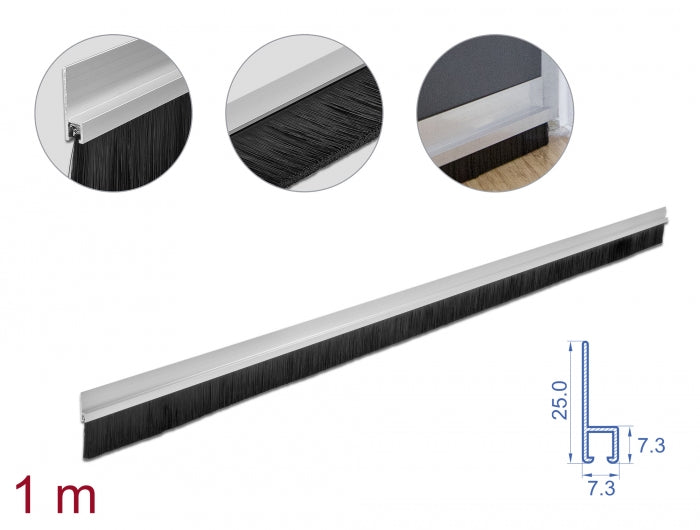 Delock Bürstenstreifen 40 mm mit Alu-Profil gerade - Länge 1 m