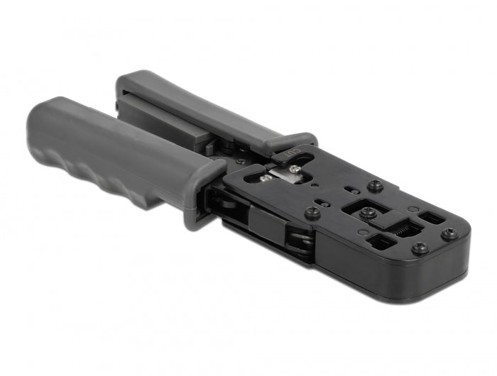 Delock Crimpzange mit Abisolierer und Netzwerktester für 8P (RJ45), 6P (RJ12/11), 6P DEC oder 4P (RJ10) Stecker