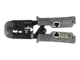 Delock Crimpzange mit Abisolierer und Netzwerktester für 8P (RJ45), 6P (RJ12/11) oder 4P (RJ10) Stecker