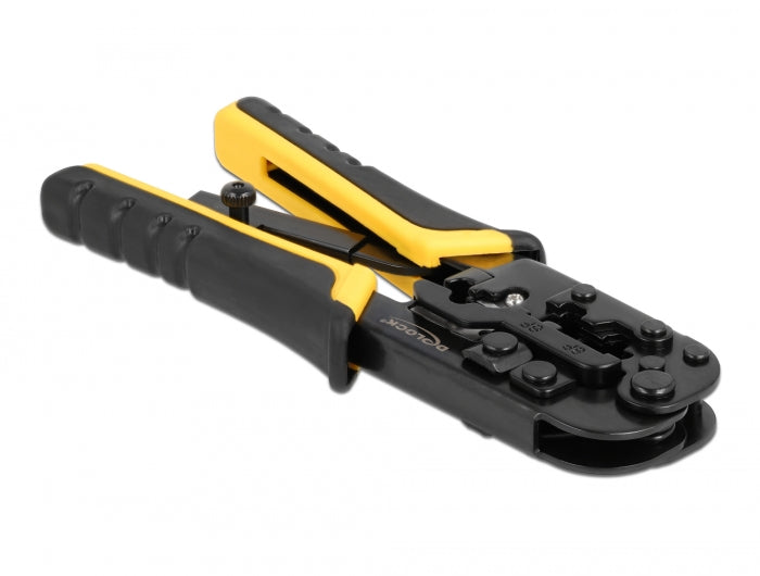 Delock Universelle Crimpzange mit Abisolierer für 8P (RJ45), 6P (RJ12/11) oder 4P Stecker