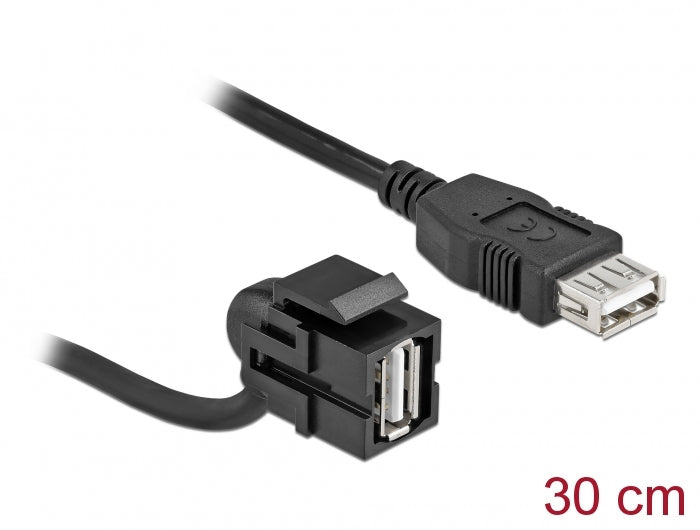 Delock Keystone Modul USB 2.0 A Buchse 110° > USB 2.0 A Buchse mit Kabel schwarz