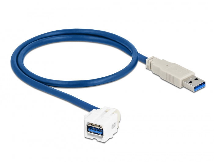 Delock Keystone Modul USB 5 Gbps Typ-A Buchse 250° zu Typ-A Stecker mit 0,5 m Kabel weiß