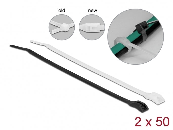 Delock Kabelbinder mit flachem Kopf L 110 x B 2,5 mm 100 Stück