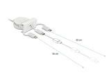 Delock Easy 45 Modul USB 2.0 3 in 1 Aufrollkabel USB Typ-A zu USB-C™, Micro USB und Lightning weiß
