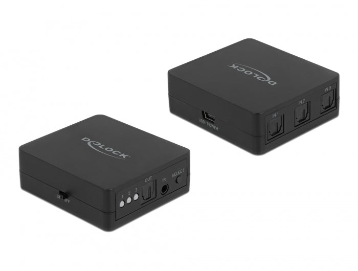 Delock S/PDIF TOSLINK Switch 3 In 1 Out mit IR-Fernbedienung und USB Stromversorgung