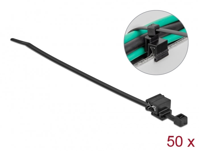 Delock Kabelbinder mit Befestigungsclip L 200 x B 4,8 mm schwarz 50 Stück