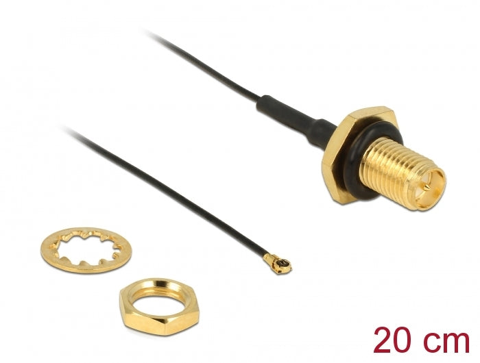 Delock Antennenkabel RP-SMA Buchse zum Einbau zu I-PEX Inc., MHF® 4 Stecker 0.81 20 cm Gewindelänge 9 mm spritzwassergeschützt
