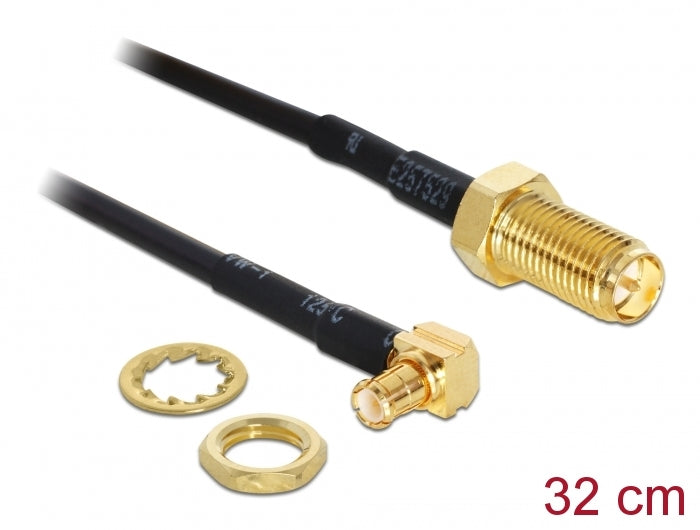 Delock Antennenkabel RP-SMA Buchse zum Einbau zu MCX Stecker 90° 320 mm