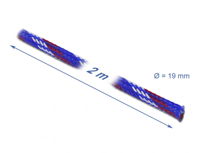 Delock Geflechtschlauch dehnbar 2 m x 19 mm blau-rot-weiß